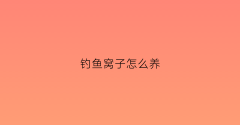 钓鱼窝子怎么养