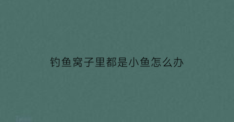 “钓鱼窝子里都是小鱼怎么办(窝里小鱼太多怎么钓大鱼)