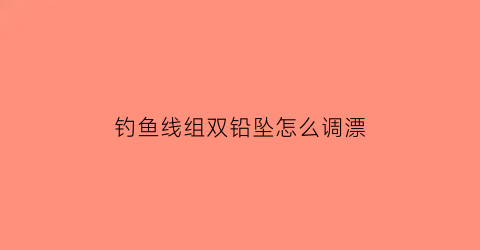 “钓鱼线组双铅坠怎么调漂(双铅钓法线组怎样绑)