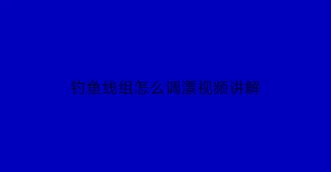 钓鱼线组怎么调漂视频讲解(钓鱼线线组)