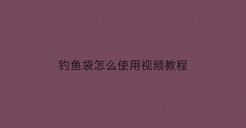钓鱼袋怎么使用视频教程(钓鱼活鱼袋)