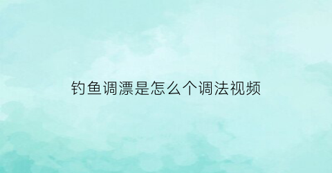 “钓鱼调漂是怎么个调法视频(钓鱼调漂法视频教程)