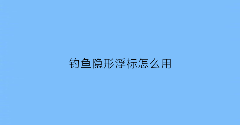 钓鱼隐形浮标怎么用(钓鱼隐形浮标怎么用图解)