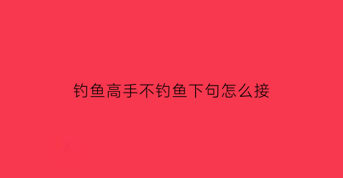 “钓鱼高手不钓鱼下句怎么接(钓鱼高手不钓鱼下句怎么接话)