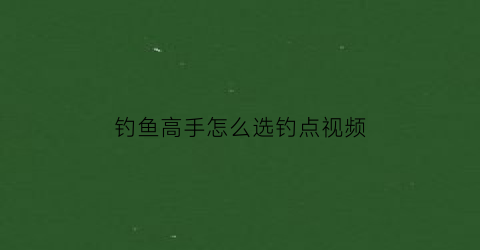 “钓鱼高手怎么选钓点视频(怎样选钓鱼的最佳钓位视频)