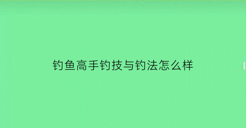 钓鱼高手钓技与钓法怎么样(钓鱼高手钓鱼视频)