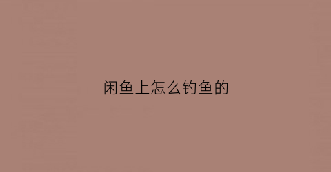 闲鱼上怎么钓鱼的