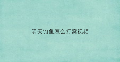 “阴天钓鱼怎么打窝视频(阴天钓鱼怎么打窝视频讲解)