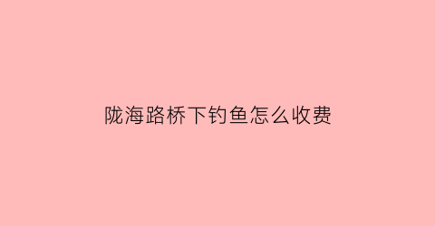 陇海路桥下钓鱼怎么收费(陇海路下穿隧道)