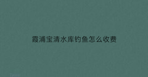 霞浦宝清水库钓鱼怎么收费(宝清水库在哪个乡镇)