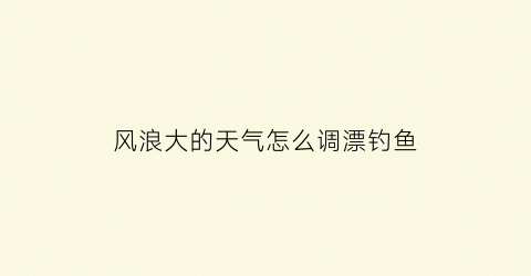 风浪大的天气怎么调漂钓鱼(风浪大怎么钓鱼应钓深吗)