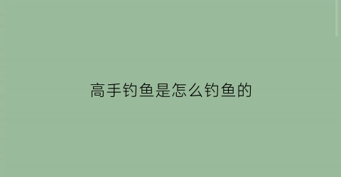 “高手钓鱼是怎么钓鱼的(教你钓鱼快速成为高手)