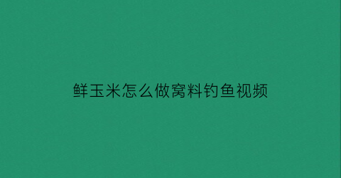 鲜玉米怎么做窝料钓鱼视频