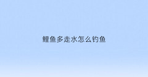 鲤鱼多走水怎么钓鱼