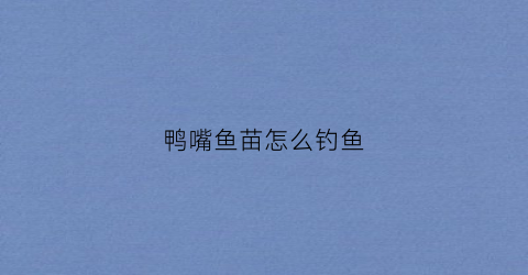 鸭嘴鱼苗怎么钓鱼