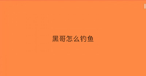 黑哥怎么钓鱼(黑哥钓鱼视频)
