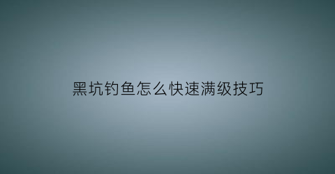 黑坑钓鱼怎么快速满级技巧(黑坑怎么玩赚钱)