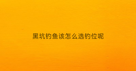 黑坑钓鱼该怎么选钓位呢(黑坑钓鱼选位置)