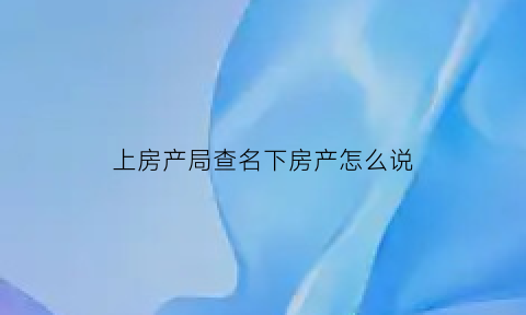 上房产局查名下房产怎么说(去房管局查名下房产)