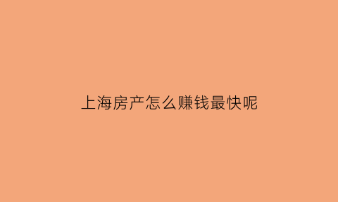 上海房产怎么赚钱最快呢