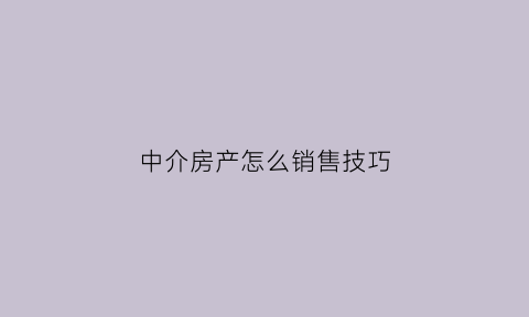 中介房产怎么销售技巧(中介怎么销售房子)
