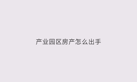 产业园区房产怎么出手(产业园房子可以投资么)