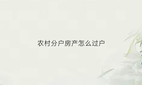 农村分户房产怎么过户(农村分户后房屋怎么确权)