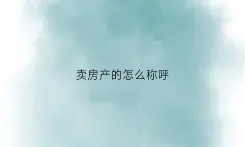 卖房产的怎么称呼(卖房的应该怎么称呼)