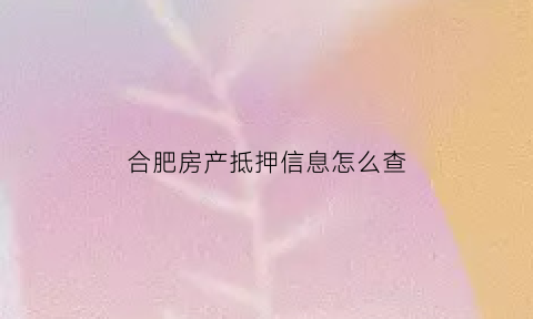 合肥房产抵押信息怎么查(合肥房子抵押)