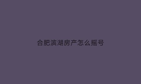 合肥滨湖房产怎么摇号