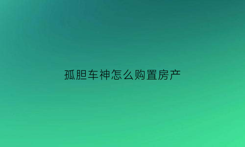 孤胆车神怎么购置房产(孤胆车神有房子吗)