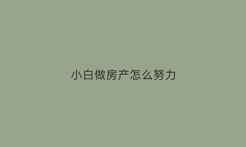 小白做房产怎么努力(房产小白怎么快速成长)