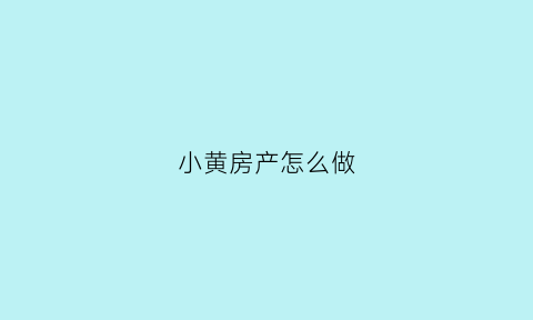 小黄房产怎么做(小黄屋之后再无艺术什么意思)