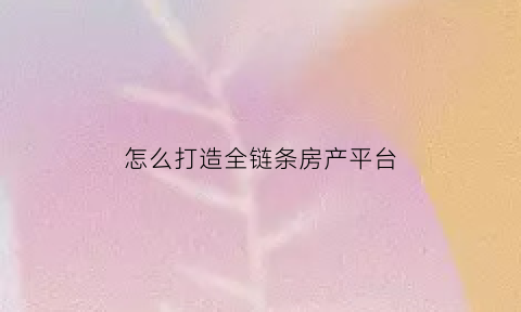 怎么打造全链条房产平台(全链条大平台新业态)