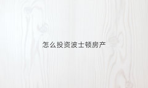 怎么投资波士顿房产