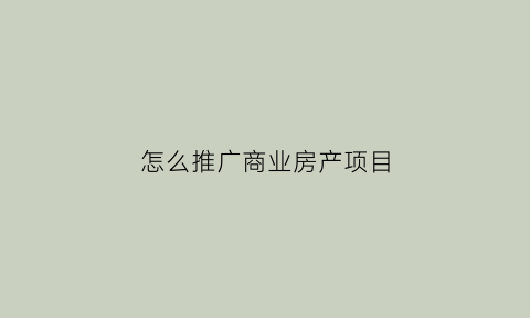 怎么推广商业房产项目(如何推广房地产项目)