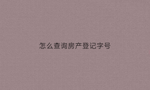 怎么查询房产登记字号(怎么查询房产登记字号是什么)