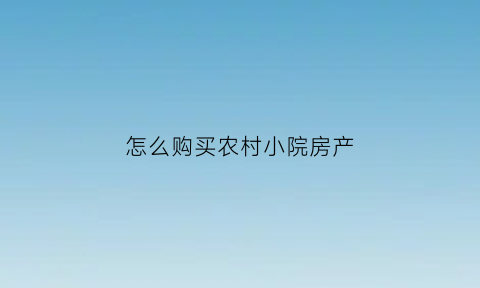 怎么购买农村小院房产(怎么在村里买个小院子)