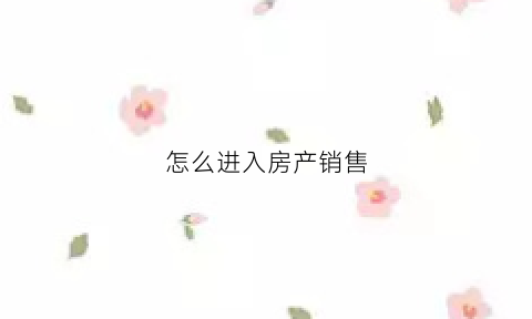 怎么进入房产销售(如何进入房产销售行业)