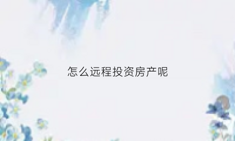 怎么远程投资房产呢(如何远程出租房子)