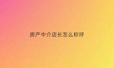 房产中介店长怎么称呼(房产中介店长怎么称呼他)