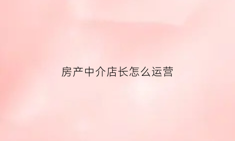 房产中介店长怎么运营