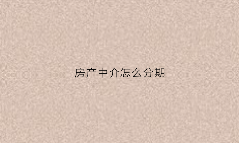 房产中介怎么分期(房产中介怎么贷款)