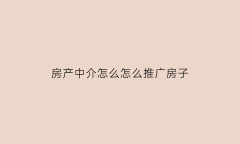 房产中介怎么怎么推广房子(房产中介怎么推销)