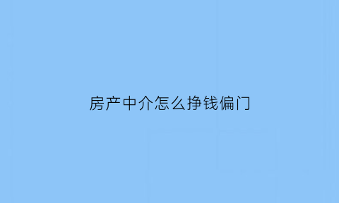 房产中介怎么挣钱偏门(房产中介怎么干好)