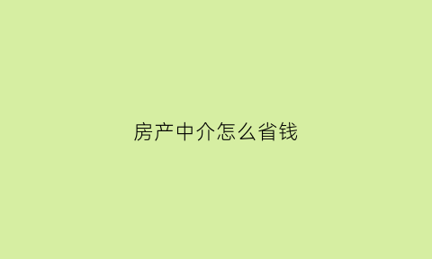 房产中介怎么省钱(房产中介怎么快速上手)