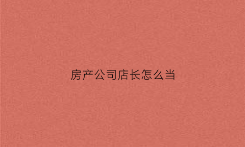 房产公司店长怎么当(房地产公司店长主要工作)