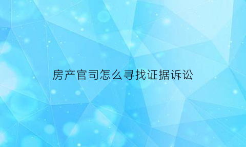 房产官司怎么寻找证据诉讼(房产官司在哪里起诉)