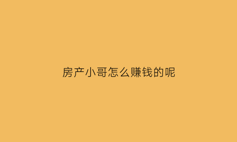 房产小哥怎么赚钱的呢