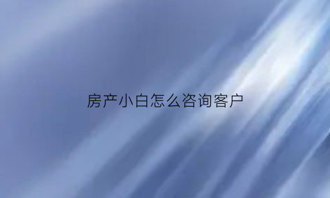 房产小白怎么咨询客户(房产销售怎么问客户问题)